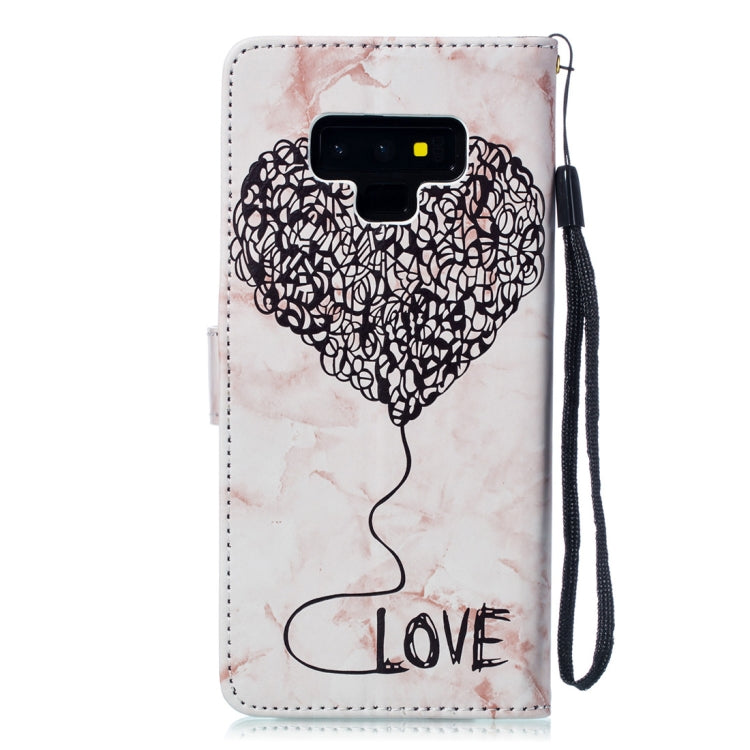 Heart + Marble Pattern Horizontal Flip Leather Case for Galaxy Note9, with Holder & Card Slots & Wallet & Lanyard