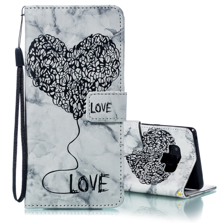 Heart + Marble Pattern Horizontal Flip Leather Case for Galaxy Note9, with Holder & Card Slots & Wallet & Lanyard