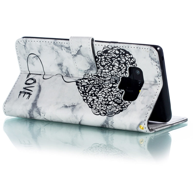 Heart + Marble Pattern Horizontal Flip Leather Case for Galaxy Note9, with Holder & Card Slots & Wallet & Lanyard