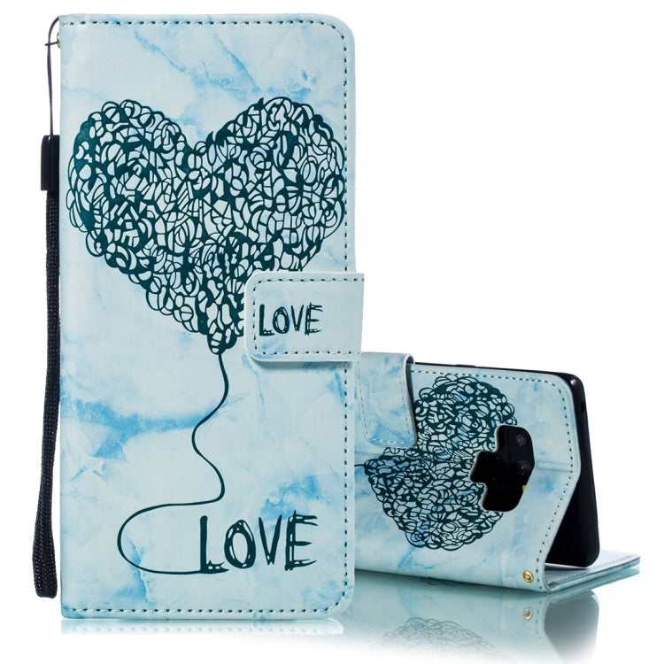 Heart + Marble Pattern Horizontal Flip Leather Case for Galaxy Note9, with Holder & Card Slots & Wallet & Lanyard