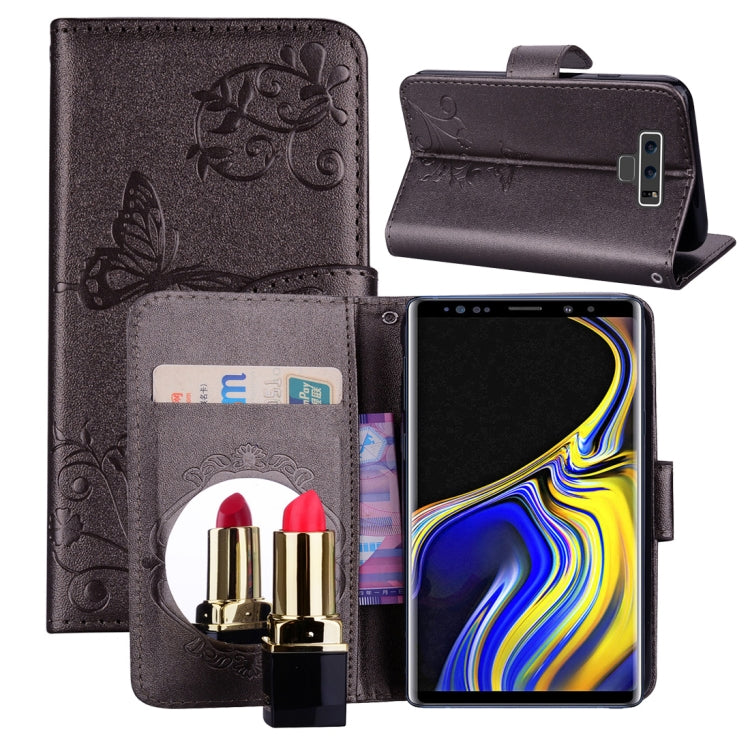 Floral Butterfly Pattern Horizontal Flip Leather Case with Mirror & Card Slot & Holder & Wallet & Lanyard For Galaxy Note9