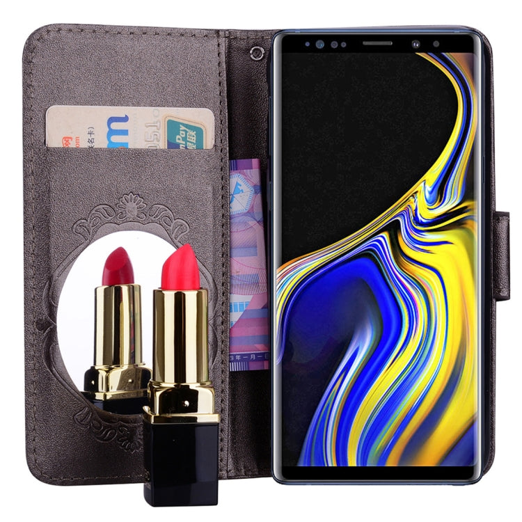 Floral Butterfly Pattern Horizontal Flip Leather Case with Mirror & Card Slot & Holder & Wallet & Lanyard For Galaxy Note9