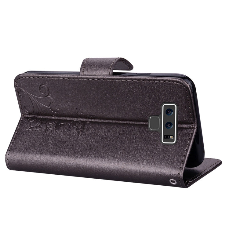 Floral Butterfly Pattern Horizontal Flip Leather Case with Mirror & Card Slot & Holder & Wallet & Lanyard For Galaxy Note9