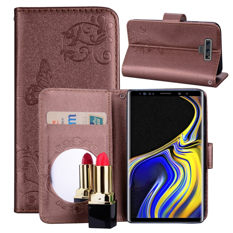 Floral Butterfly Pattern Horizontal Flip Leather Case with Mirror & Card Slot & Holder & Wallet & Lanyard For Galaxy Note9