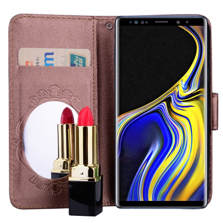 Floral Butterfly Pattern Horizontal Flip Leather Case with Mirror & Card Slot & Holder & Wallet & Lanyard For Galaxy Note9