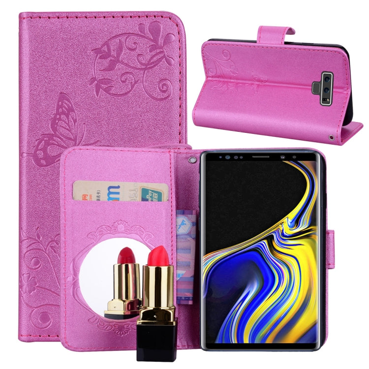 Floral Butterfly Pattern Horizontal Flip Leather Case with Mirror & Card Slot & Holder & Wallet & Lanyard For Galaxy Note9