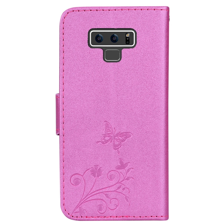 Floral Butterfly Pattern Horizontal Flip Leather Case with Mirror & Card Slot & Holder & Wallet & Lanyard For Galaxy Note9
