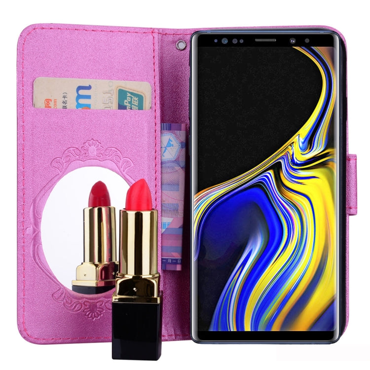 Floral Butterfly Pattern Horizontal Flip Leather Case with Mirror & Card Slot & Holder & Wallet & Lanyard For Galaxy Note9