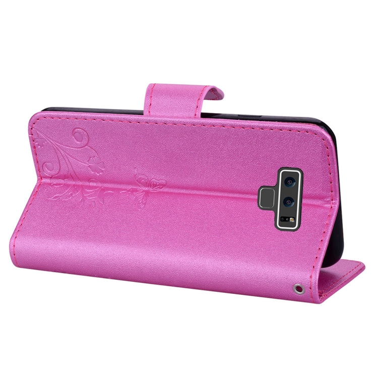 Floral Butterfly Pattern Horizontal Flip Leather Case with Mirror & Card Slot & Holder & Wallet & Lanyard For Galaxy Note9