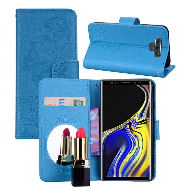 Floral Butterfly Pattern Horizontal Flip Leather Case with Mirror & Card Slot & Holder & Wallet & Lanyard For Galaxy Note9