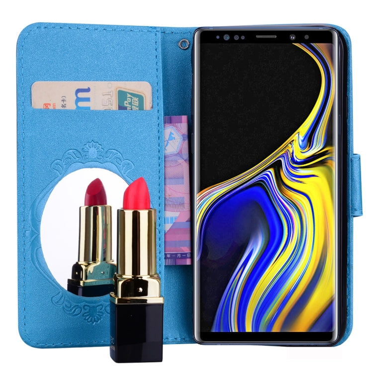 Floral Butterfly Pattern Horizontal Flip Leather Case with Mirror & Card Slot & Holder & Wallet & Lanyard For Galaxy Note9