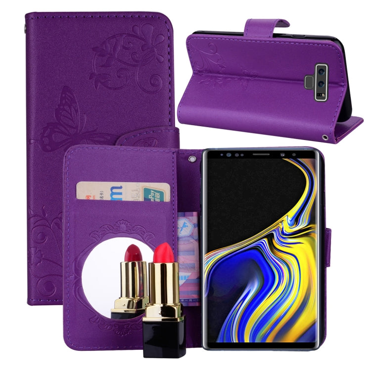 Floral Butterfly Pattern Horizontal Flip Leather Case with Mirror & Card Slot & Holder & Wallet & Lanyard For Galaxy Note9