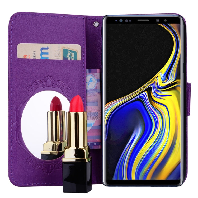 Floral Butterfly Pattern Horizontal Flip Leather Case with Mirror & Card Slot & Holder & Wallet & Lanyard For Galaxy Note9