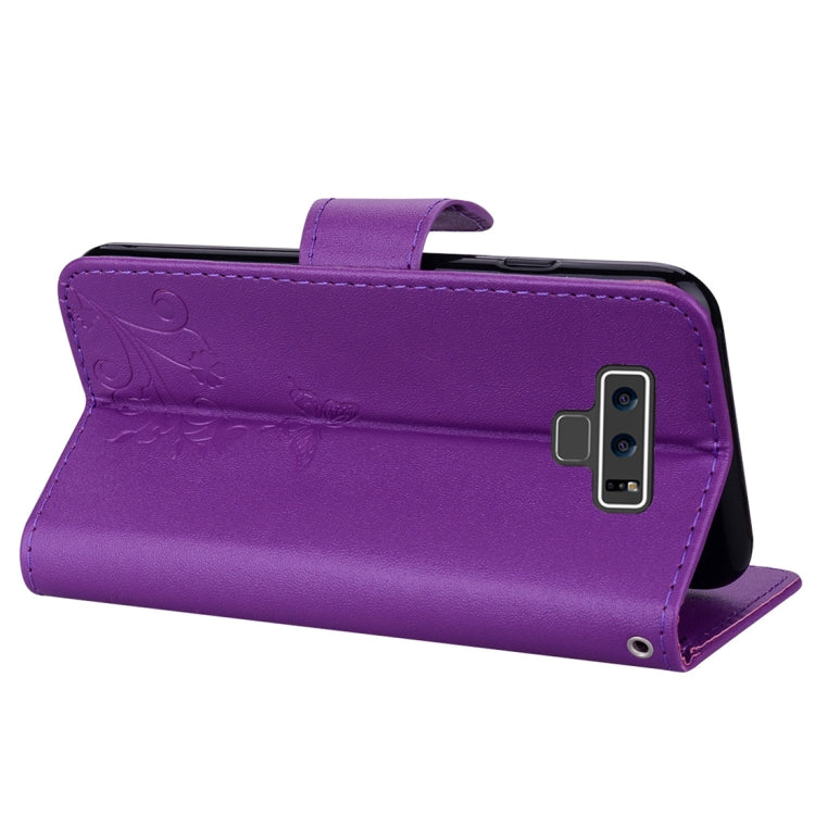 Floral Butterfly Pattern Horizontal Flip Leather Case with Mirror & Card Slot & Holder & Wallet & Lanyard For Galaxy Note9