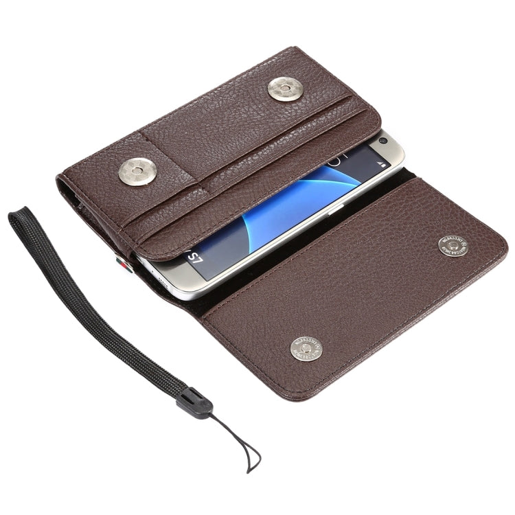 Universal Litchi Texture Vertical Flip Thwartwise PU Leather Case / Waist Bag with Back Splint & Card Slots & 15cm Lanyard for iPhone X & Galaxy S7 & S6 Edge & S6, Huawei P9 & P9 Lite, Sony Xperia Z5, Xiaomi Redmi 4, Size: 14.6 x 7.8 x 1.8 cm