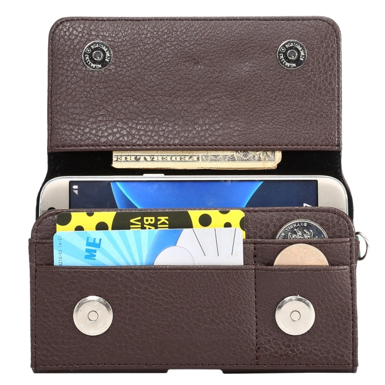 Universal Litchi Texture Vertical Flip Thwartwise PU Leather Case / Waist Bag with Back Splint & Card Slots & 15cm Lanyard for iPhone X & Galaxy S7 & S6 Edge & S6, Huawei P9 & P9 Lite, Sony Xperia Z5, Xiaomi Redmi 4, Size: 14.6 x 7.8 x 1.8 cm