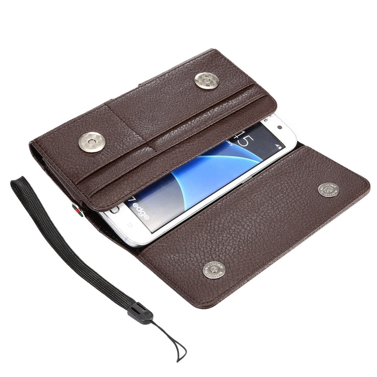 Universal Litchi Texture Vertical Flip Thwartwise PU Leather Case / Waist Bag with Back Splint & Card Slots & 15cm Lanyard for Galaxy S7 Edge & S7 & S6 Edge & S6, Huawei P9 & P9 Lite & P9 Plus & Sony Xperia Z5, Xiaomi Redmi 4, Size: 15.5 x 8 x 1.8 cm
