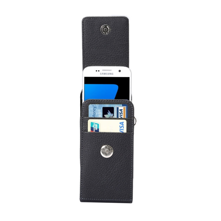 Universal Litchi Texture Vertical Flip Upright PU Leather Case / Waist Bag with Back Splint & Card Slots & 15cm Lanyard for iPhone X & Galaxy S7 & S6, Huawei P9 & Honor 8, Sony Xperia Z5, Xiaomi Redmi 4, Size: 15 x 7.3 x 1.8 cm