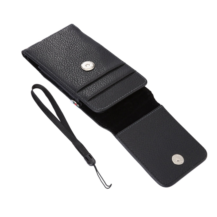 Universal Litchi Texture Vertical Flip Upright PU Leather Case / Waist Bag with Back Splint & Card Slots & 15cm Lanyard for iPhone X & Galaxy S7 & S6, Huawei P9 & Honor 8, Sony Xperia Z5, Xiaomi Redmi 4, Size: 15 x 7.3 x 1.8 cm