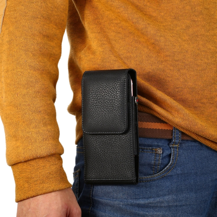 Universal Litchi Texture Vertical Flip Upright PU Leather Case / Waist Bag with Back Splint & Card Slots & 15cm Lanyard for iPhone X & Galaxy S7 & S6, Huawei P9 & Honor 8, Sony Xperia Z5, Xiaomi Redmi 4, Size: 15 x 7.3 x 1.8 cm
