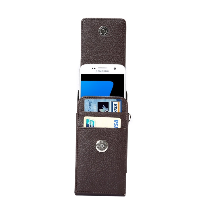Universal Litchi Texture Vertical Flip Upright PU Leather Case / Waist Bag with Back Splint & Card Slots & 15cm Lanyard for Galaxy S7 Edge, Huawei P9 Plus & Honor 6 Plus, LG G5, Xiaomi Redmi Note 3 & Note 2, Size: 16 x 7.8 x 1.8 cm