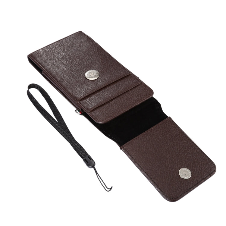 Universal Litchi Texture Vertical Flip Upright PU Leather Case / Waist Bag with Back Splint & Card Slots & 15cm Lanyard for Galaxy S7 Edge, Huawei P9 Plus & Honor 6 Plus, LG G5, Xiaomi Redmi Note 3 & Note 2, Size: 16 x 7.8 x 1.8 cm