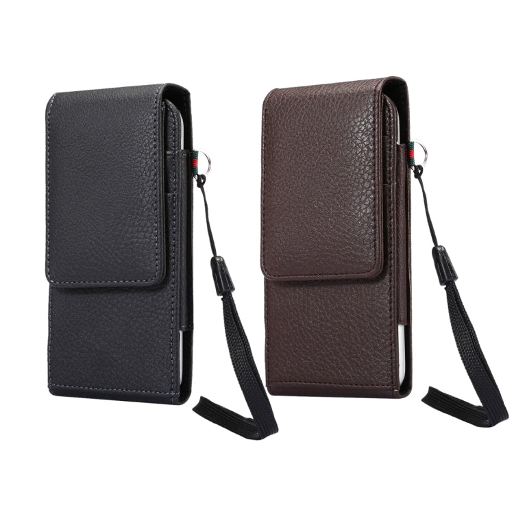 Universal Litchi Texture Vertical Flip Upright PU Leather Case / Waist Bag with Back Splint & Card Slots & 15cm Lanyard for Galaxy S7 Edge, Huawei P9 Plus & Honor 6 Plus, LG G5, Xiaomi Redmi Note 3 & Note 2, Size: 16 x 7.8 x 1.8 cm