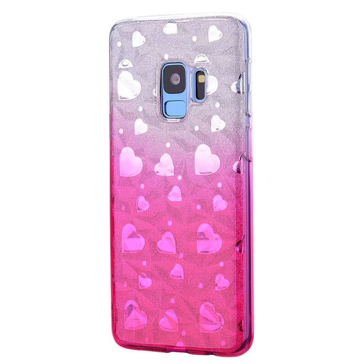 Heart Pattern Diamond Texture TPU Protector Back Cover Case for Galaxy S9