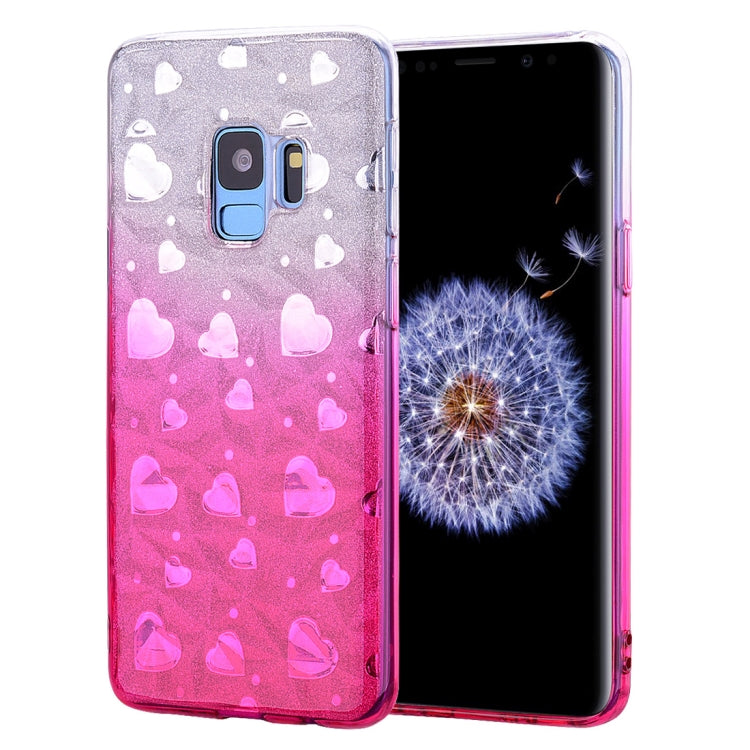 Heart Pattern Diamond Texture TPU Protector Back Cover Case for Galaxy S9