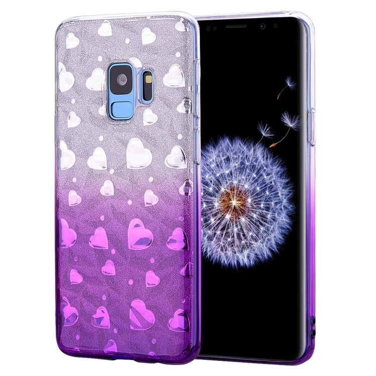 Heart Pattern Diamond Texture TPU Protector Back Cover Case for Galaxy S9