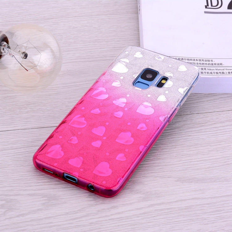 Heart Pattern Diamond Texture TPU Protector Back Cover Case for Galaxy S9+
