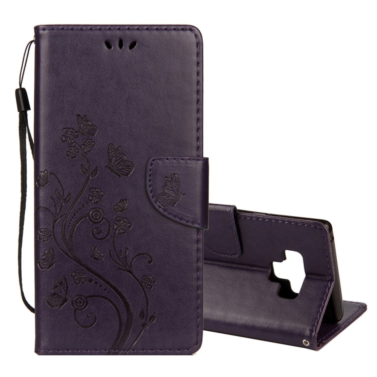 Embossed Butterfly Pattern Horizontal Flip Leather Case with Card Slot & Holder & Wallet & Lanyard For Galaxy Note9