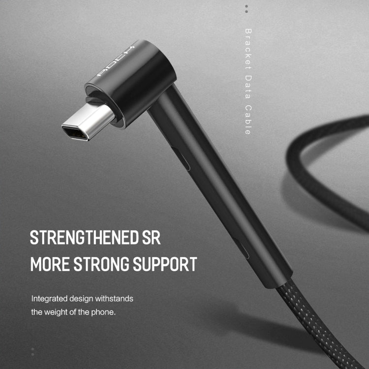 ROCK 1.2m USB to Type-C Metal Weave Style Fast Charging & Sync Bracket Data Cable, For Galaxy, Huawei, Xiaomi, LG, HTC and Other Smart Phones(Black)