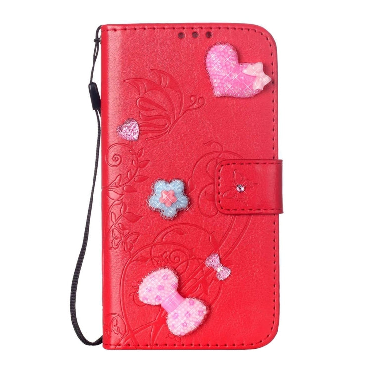 For Galaxy S7 / G930 Heart Diamond Encrusted Flowers Embossing Horizontal Flip Leather Case with Holder & Card Slots & Wallet & Lanyard