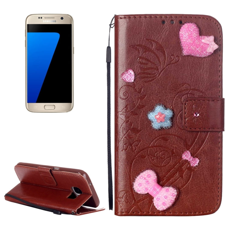 For Galaxy S7 / G930 Heart Diamond Encrusted Flowers Embossing Horizontal Flip Leather Case with Holder & Card Slots & Wallet & Lanyard