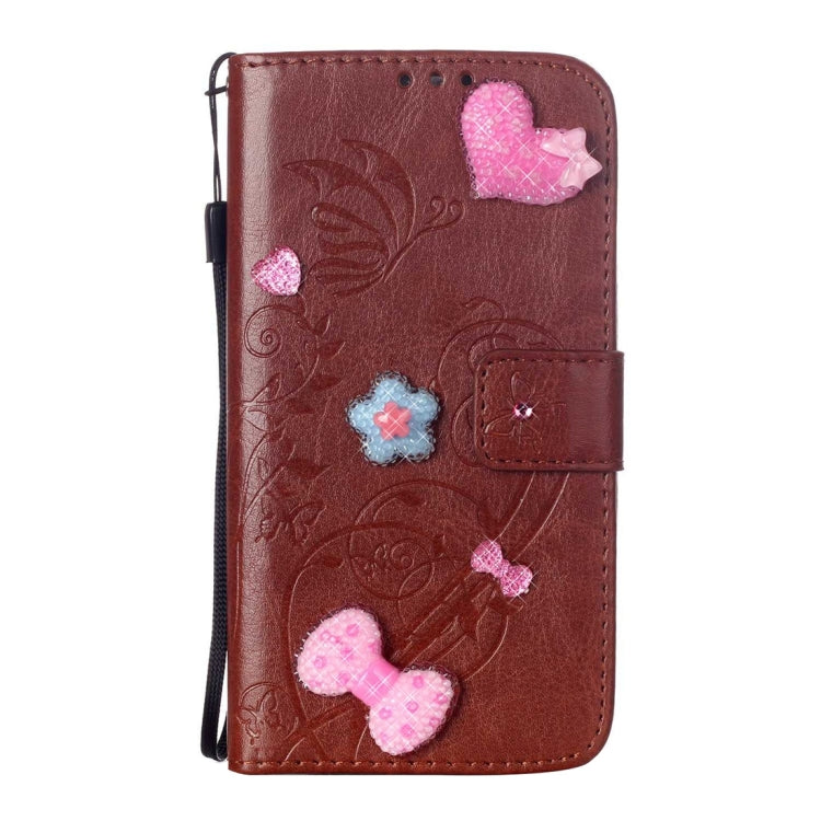 For Galaxy S7 / G930 Heart Diamond Encrusted Flowers Embossing Horizontal Flip Leather Case with Holder & Card Slots & Wallet & Lanyard