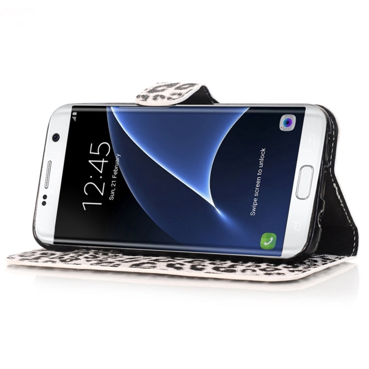 For Galaxy S7 Edge / G935 Leopard Pattern Horizontal Flip Leather Case with Holder & Card Slots & Wallet(White)