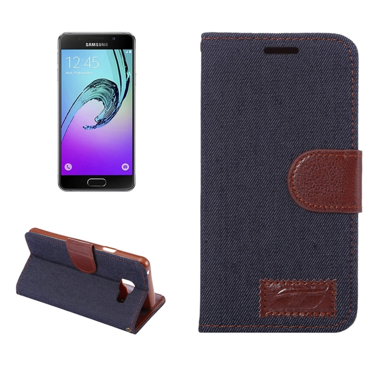 For Galaxy A3 (2016) / A3100 Denim Texture Leather Case with Magnetic Buckle & Card Slot & Holder