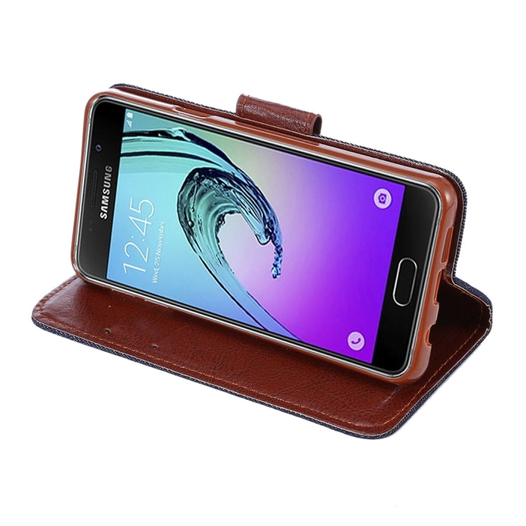 For Galaxy A3 (2016) / A3100 Denim Texture Leather Case with Magnetic Buckle & Card Slot & Holder