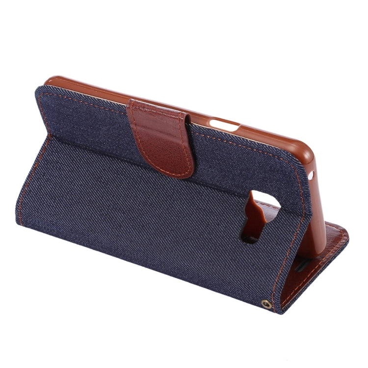 For Galaxy A3 (2016) / A3100 Denim Texture Leather Case with Magnetic Buckle & Card Slot & Holder