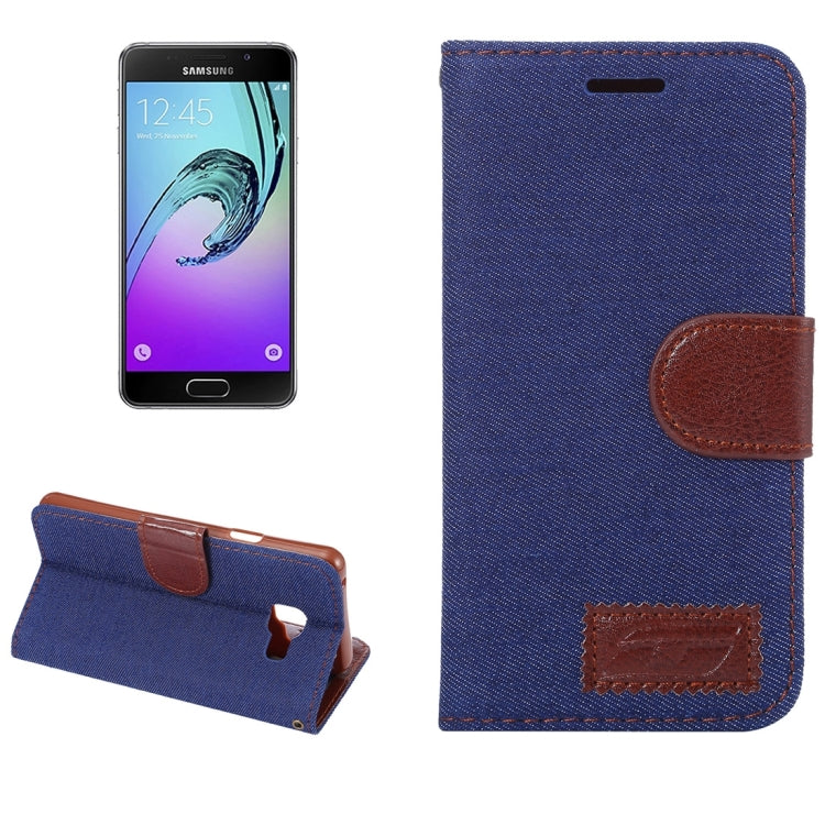 For Galaxy A3 (2016) / A3100 Denim Texture Leather Case with Magnetic Buckle & Card Slot & Holder