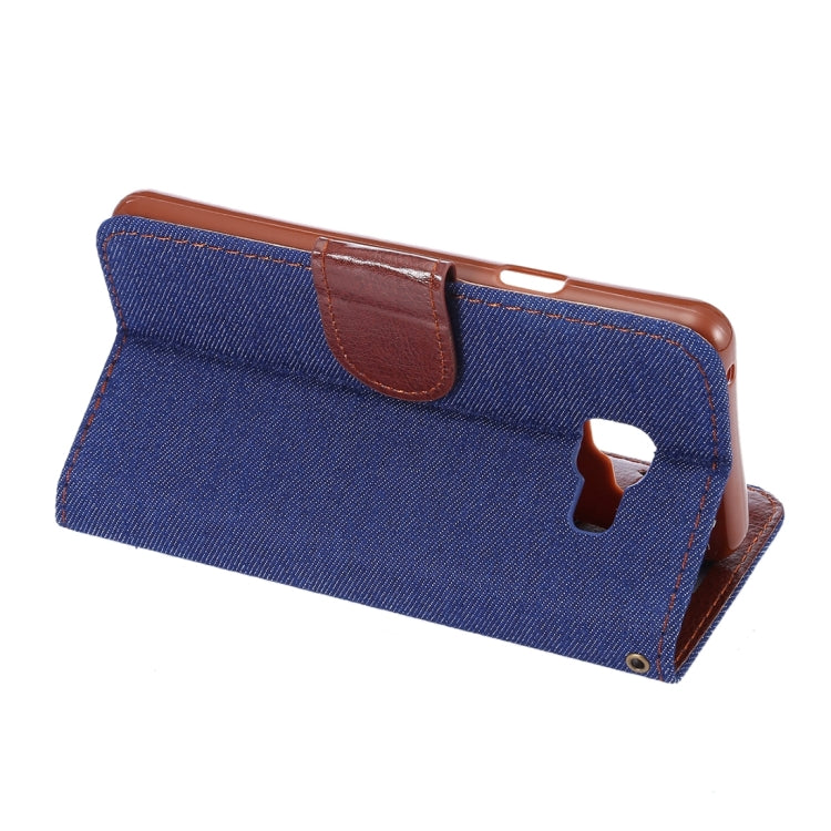 For Galaxy A3 (2016) / A3100 Denim Texture Leather Case with Magnetic Buckle & Card Slot & Holder