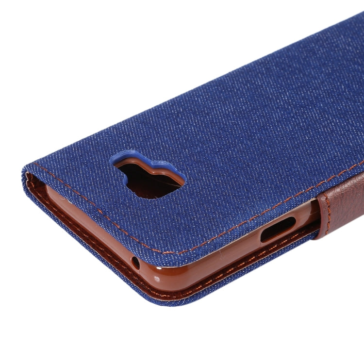 For Galaxy A3 (2016) / A3100 Denim Texture Leather Case with Magnetic Buckle & Card Slot & Holder