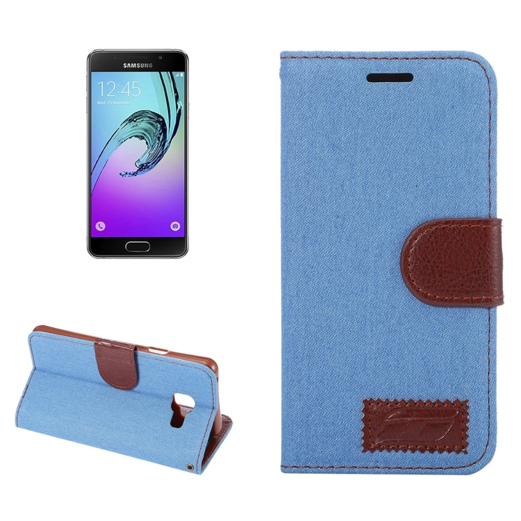 For Galaxy A3 (2016) / A3100 Denim Texture Leather Case with Magnetic Buckle & Card Slot & Holder