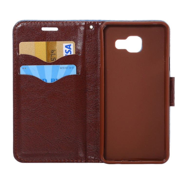 For Galaxy A3 (2016) / A3100 Denim Texture Leather Case with Magnetic Buckle & Card Slot & Holder