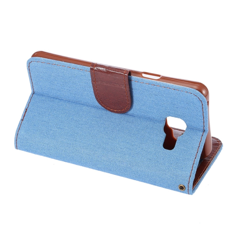 For Galaxy A3 (2016) / A3100 Denim Texture Leather Case with Magnetic Buckle & Card Slot & Holder