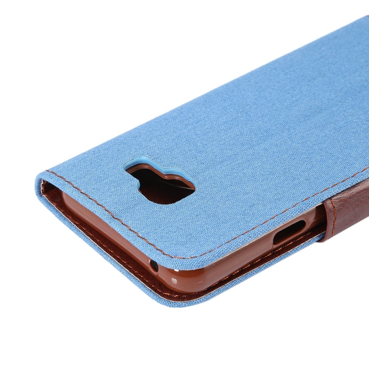 For Galaxy A3 (2016) / A3100 Denim Texture Leather Case with Magnetic Buckle & Card Slot & Holder
