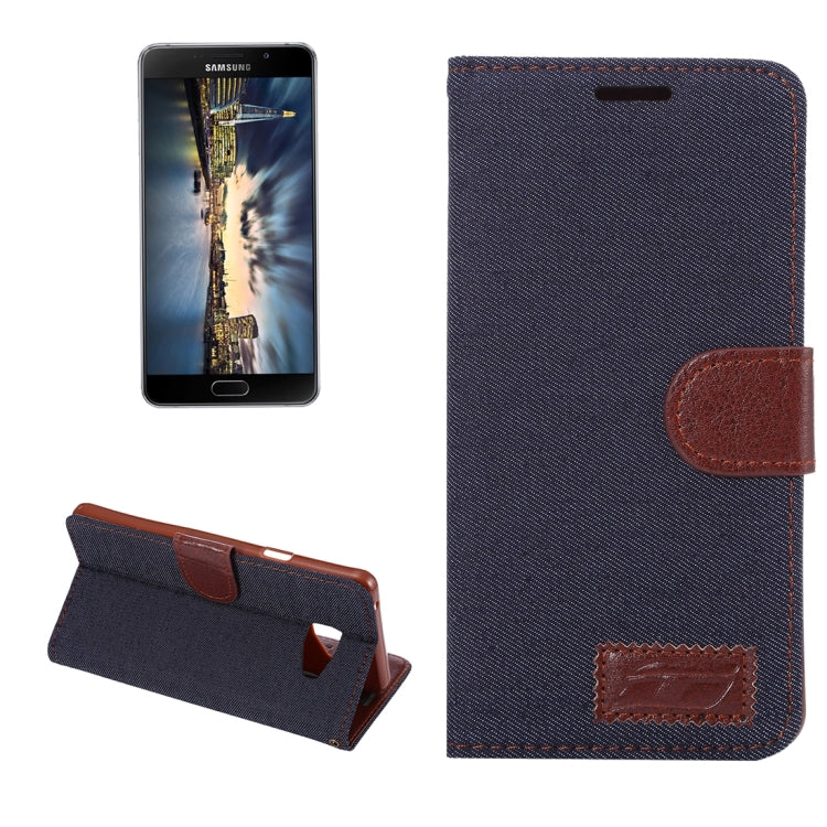For Galaxy A7 (2016) / A7100 Denim Texture Leather Case with Magnetic Buckle & Card Slot & Holder