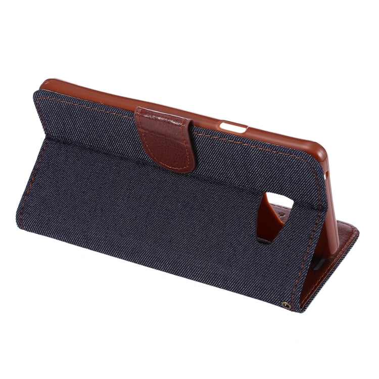For Galaxy A7 (2016) / A7100 Denim Texture Leather Case with Magnetic Buckle & Card Slot & Holder