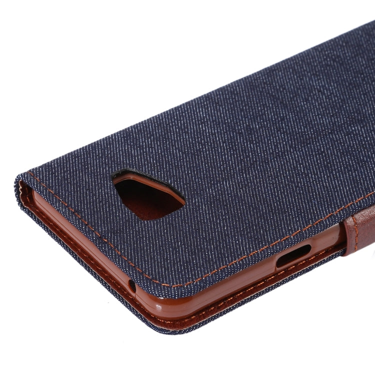 For Galaxy A7 (2016) / A7100 Denim Texture Leather Case with Magnetic Buckle & Card Slot & Holder